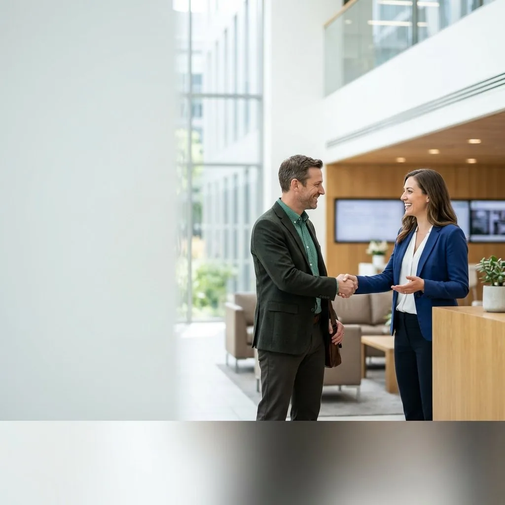 Un professionnel accueille un client