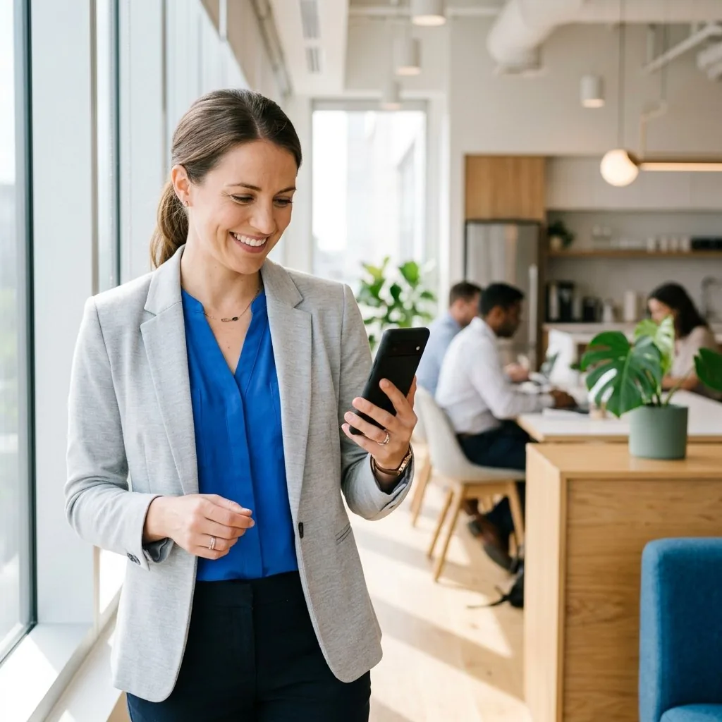 Dirigeante qui consulte ORILA sur son téléphone